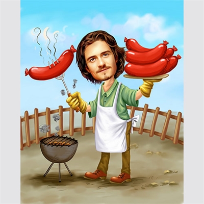 Picnic Cook Man Caricature from Photo,by myDaVinci - myDaVinci